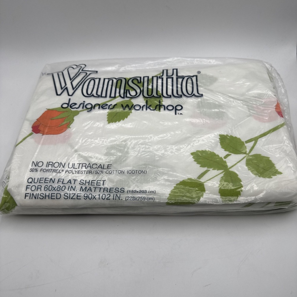 Wamsutta Christian Dior Rose QUEEN Flat Sheet‎ Vtg 70s Floral Print USA Percale